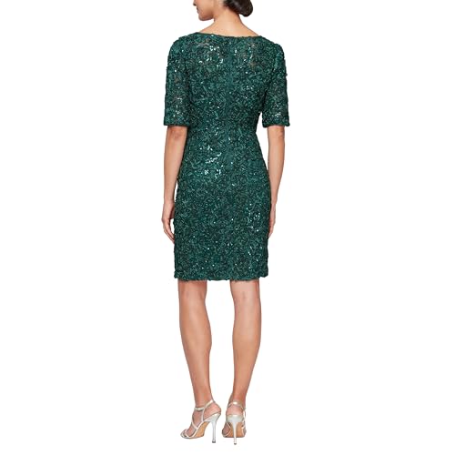 Image of Alex Evenings Women's Short Knee Length Floral Embroidered Cocktail Sheath Gown, Wedding Guest, Party Dress