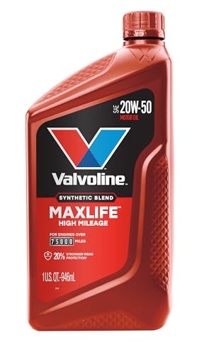 Image of Valvoline High Mileage with MaxLife Technology SAE 20W-50 Synthetic Blend Motor Oil 1 QT, Case of 6