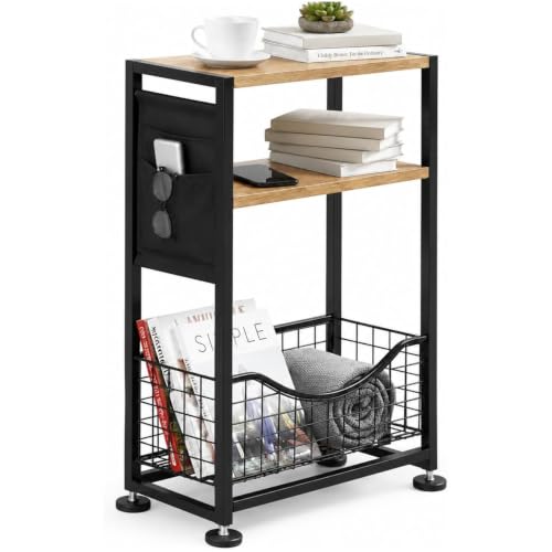 ZEXVIDA Narrow Side Table, 3-Tier Slim End Table with Magazi
