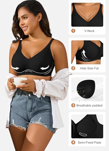 Image of Xcutting Bra for Women Wireless No Underwire Seamless Full Coverage Deep V Bralettes Everyday Comfortable Soft