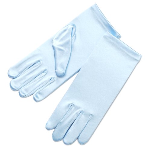 Greatlookz Elegant Ingenue Girl's Satin Wrist Length Gloves (Light Blue, Age 3-7)