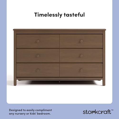 Image of Storkcraft Alpine 6-Drawer Dresser (Hazelnut) - GREENGUARD Gold Certified, Brown Dresser for Bedroom, Kids & Nursery Storage Drawers, Safety Interlocking Drawers, Pre-Installed Tracks, Kids Bedroom