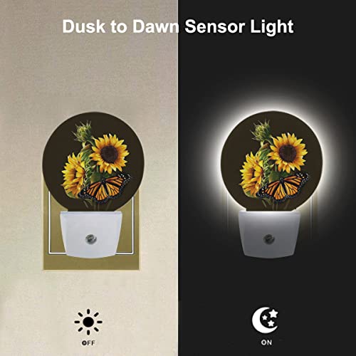 Image of EKOBLA Sunflower Black Night Light, Beautiful Yellow Floral Blooming Nature Bright Night Lights Plug Into Wall with Dusk to Dawn Light Sensors for Women Girls