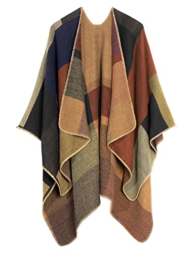 Image of LittleMax Women's Shawl Wraps, Fall Clothes Open Front Boho Cardigan Plaid Knitted Sweater