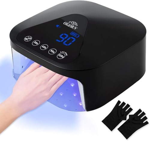 Okasiuv UV LED Nail Lamp with UV Gloves,Magnetic Metal Mirror