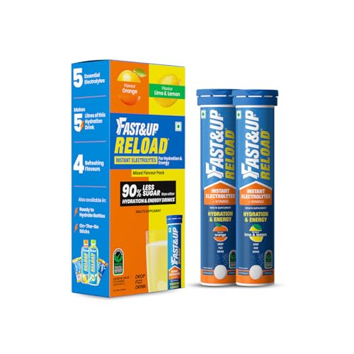 Image of Fast&Up Reload (10 Liters) - (Orange, Lime & Lemon)- Low Sugar energy drink for Instant Hydration - Effervescent Tablets with all 5 Essential Electrolytes + Added Vitamins.