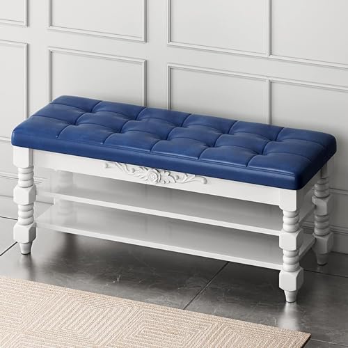 Taburete otomano vintage de madera maciza con cuero de 3 niveles, banco de almacenamiento de gran capacidad, zapatero para sala de estar, dormitorio, entrada, color marrón