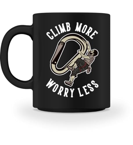Climb More Worry Less - Taza para escalada en roca, color negro Climb More Worry Less - Taza para escalada en roca, color negro