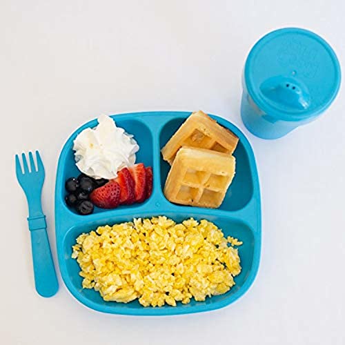 Re-Play Made In The Usa Dinnerware Set - 3Pk Divided Plates With Matching Utensils - Sky Blue, Aqua, Lime Green (Under The Sea) #TOP3