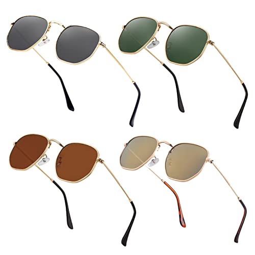 Image of Hipster Hexagonal Polarized Sunglasses Men Women Geometric Square Small Vintage Metal Frame Retro Shade Glasses