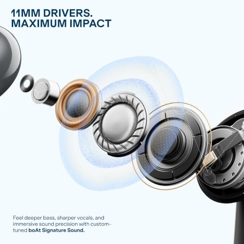 Image of boAt Airdopes Prime 800D, Surround Sound by Dolby Audio, Up to 45H Battery, Quad Mic AI-ENx, 11mm Drivers, ASAP Charge, In-Ear Detect,App Support Wireless Bluetooth TWS Earbuds with mic(Black Raven)