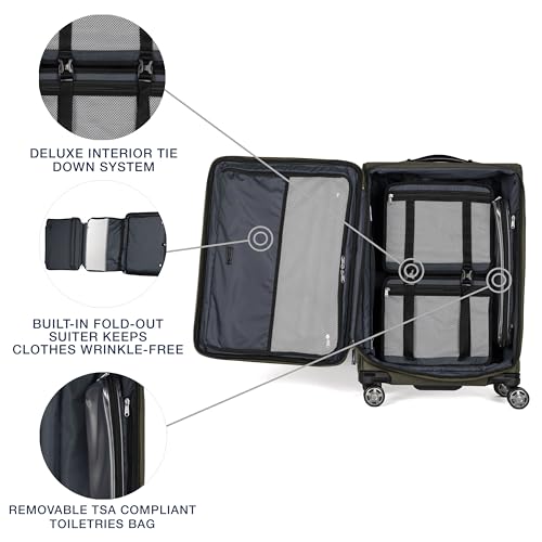 Image of Travelpro Platinum Elite Softside Expandable Checked Luggage, 8 Wheel Spinner Suitcase, TSA Lock, Men and Women, Pilot Green, Checked Medium 25-Inch
