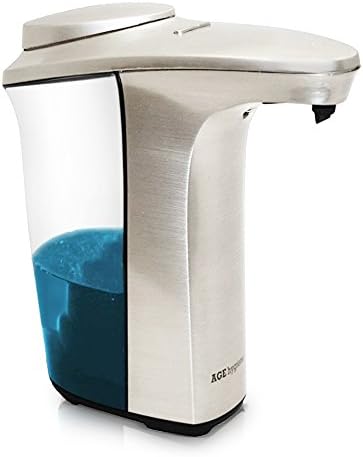 New AGE Hygiene 17 Oz Brushed Nickel Automatic Touchless Soap Dispenser For Hand Soap, Sanitizer, Liquid Dish Soap – Ideal For Bathroom, Kitchen Sink, Office Settings and More!