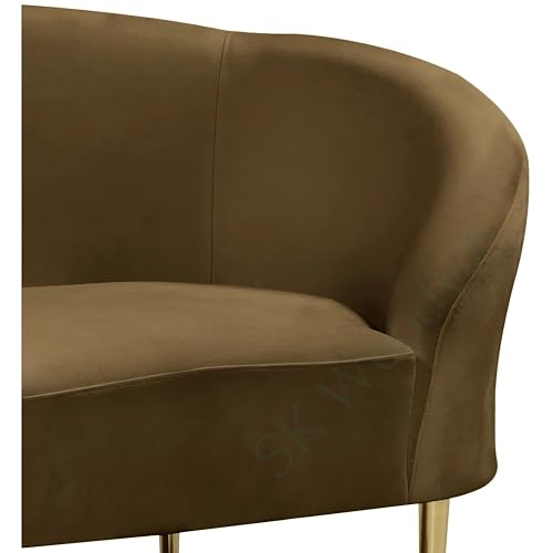Image of Rosewood Luxury Curved Sofa in Premium Velvet-Fabric | Solid Wood Structure | High Density Foam | Sturdy Golden Legs | Comfortable & Stylish Couch for Modern Living Room (Brown, 1 Seater)