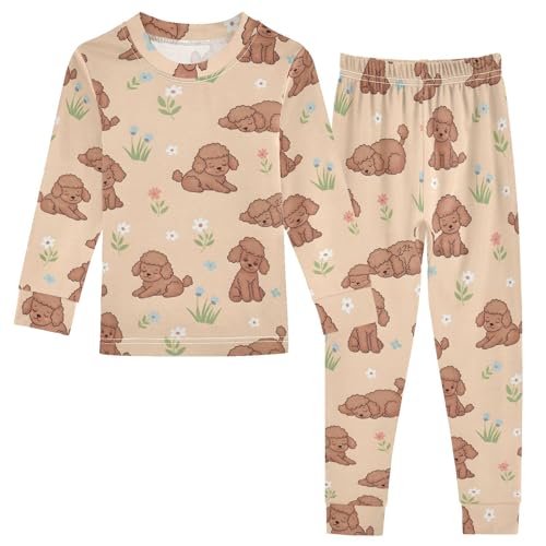 Pajama Sets Long Sleeve Cute Dog Puppies with Floral Soft Comfy Sleepwear 2 Piece PJS 3-8T