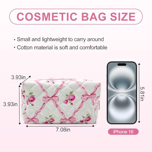 Quilted Makeup Bag,Small Travel Floral Cosmetic Bag Cute Pouch,Cotton Makeup Brushes Storage Bag for Women2