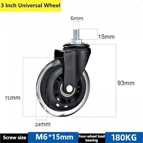 Roulettes à vis M6x15mm en PU de 3 pouces pour chariot et scooter x5 - 4