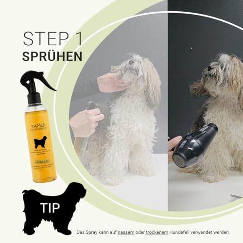 Tamei Bio Fellspray zur Kämmhilfe und Pflege für empfindliche Hunde und Welpen - natürlich biologisch, 250ml (Sensitiv ohne Duft) - vegan - Fell glättend, vitalisierend und aufbauend