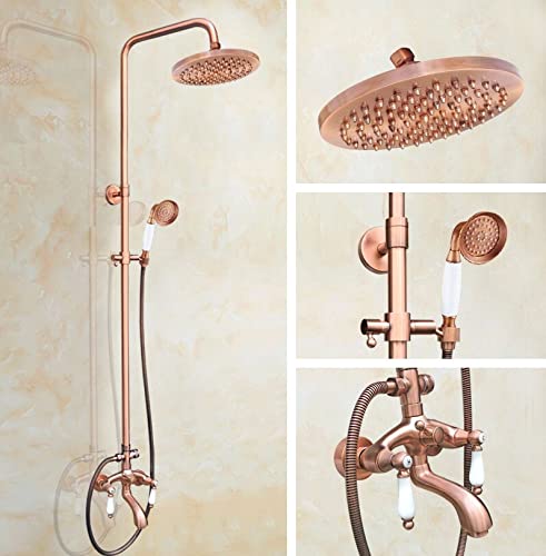 Colonne de douche pluie en laiton rouge antique style rétro haut de gamme pour baignoire
