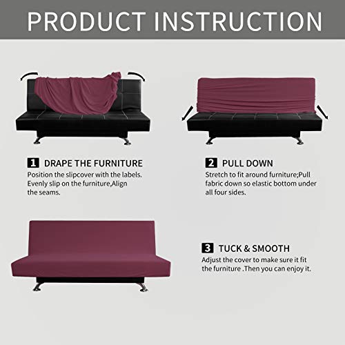 Image of Easy-Going Stretch Large Futon Slipcover Armless Futon Cover ASH Rose | Sofa Bed Furniture Protector Without Armrests with Elastic Bottom for Kids, Soft Jacquard Machine Washable