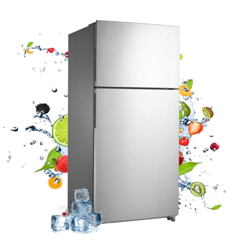 18 Cu. Ft. Refrigerator with Freezer, Top Freezer Refrigerator with Adjustable Thermostat Control and Reversible Door, Apartment Size Refrigerator for Garage/Office/Kitchen/Home, Stainless Steel