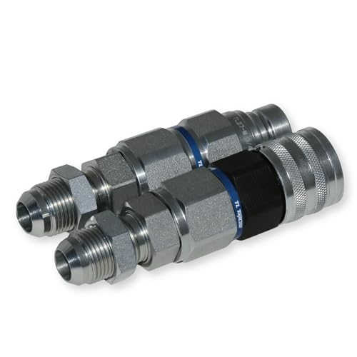 Image of #12 JIC Thread | 5 /8 inch Body High Flow Flat Face Hydraulic Quick Connect Coupler | Bulkhead Mount | Skid Steer Bobcat Attachment | ISO 16028 | Coupling Set with Dust Caps | Model TL28