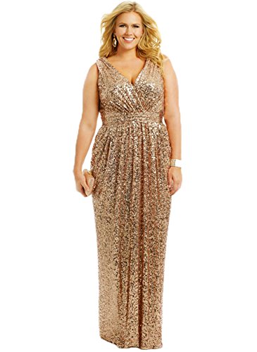JAEDEN Gold Sequin Bridesmaid Dress Long Prom Party Dress Plus Gown for Women