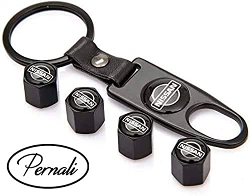 Pernali 4Pcs 65Mm Car Emblem Badge Sticker Wheel Hub Center Caps Cover +Tire Valve Stem Caps Cover With Keychain (Fit For Nissan) #TOP5