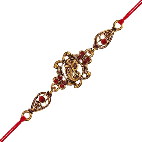 Image of eCraftIndia Floral Diamond Rakhi with Roli Chawal Pack | Rakhi for Brother Bhaiya Bhai