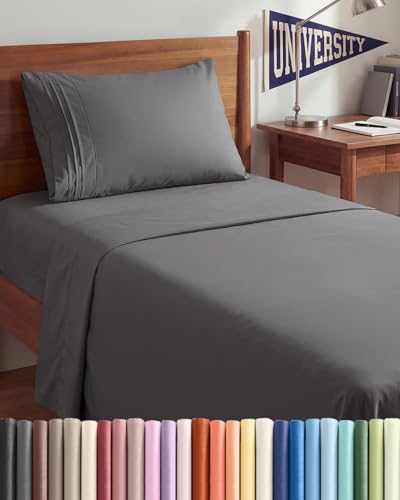 Twin XL Size 3 Piece Sheet Set - Comfy Breathable & Cooling Sheets - Hotel Luxury Bed Sheets for Women & Men - Deep Pockets, Easy-Fit, Soft and Wrinkle Free Sheets - Dark Grey Oeko-Tex Bed Sheet Set