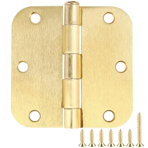 Image of 6 Pack Rounded Door Hinges 3.5 inch X 3-1 /2 inch 5 /8 Radius, Brushed Brass 3 Inch Satin Gold Interior Standard Hinge for Bedroom Wood /French Style Clear Glass Doors Easy Install Hardware Accessories