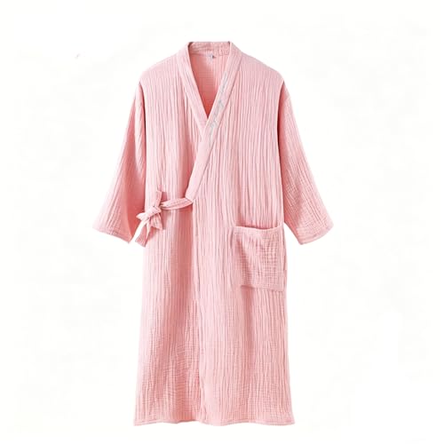 Censecoppzen Women's Four-Layer Cotton Gauze Bathrobe, Ladies Absorbent Dressing Gowns, Kimono Pajamas Hotel & Spa Robe Pink