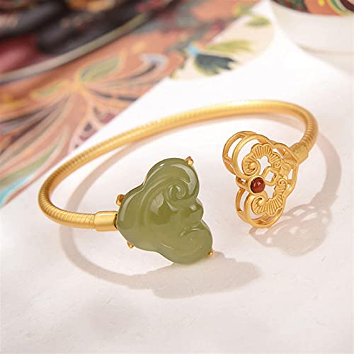 Bracelet jade Hetian s925 jonc ouvert rétro bijoux dames - 2