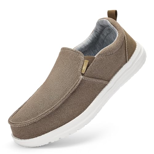 Mens Hands Free Slip-on Loafers Shoes Wide Width Casual Canvas Loafers Shoes Mens Boat Shoes Lightweight Non-Slip Walking Shoes Soft Sneakers