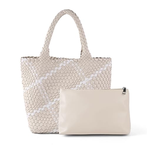 Image of Woven Tote Bag Womens Purse Woven Bags for Women Large Summer BeachTote Bags Vegan Leather Shoulder Handbags Travel Totes | Woven Bags