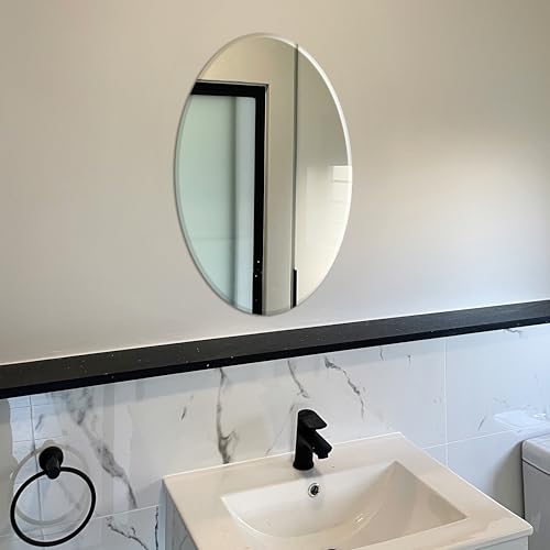 Image of Rousrie Frameless Wall Mirror for Bathroom, Glass, Modern, Clear, Wall Mount, 45 x 30 cm (1, Oval)
