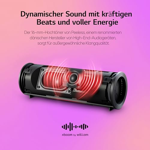 LG xboom Grab by will.i.am, tragbarer Bluetooth-Lautsprecher (Signature Sound, IP67, bis zu 20 Std. Akkulaufzeit), Schwarz [Modelljahr: 2025]