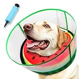 Upgraded Inflatable Dog Cone Collar with Transparent Anti-Licking Shield, Adjustable Elizabethan Collar for Medium Large Dogs, 2-in-1 Design with Detachable Shield and Soft Padding (M+, Watermelon)