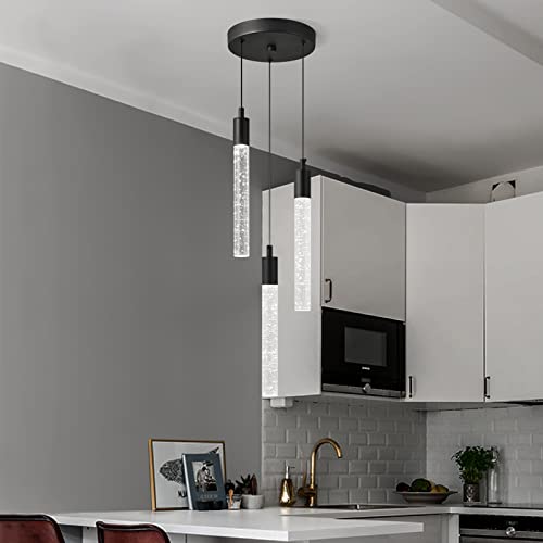 Image of Modern Light Fixture Kitchen Island Pendant Light Dimmable LED Black Pendant Lights Mini Crystal Pendant Lighting for Bedroom Dining Room Living Room（3-Light ）