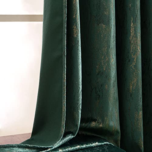 MIULEE Dark Green Velvet Curtains Eyelet with Gold Foil,2 Panel Set 90 Inch Drop Curtains for Living,Super Soft Insulated Velvet Curtain for Bedroom,Thermal Blackout Curtain 46 x 90 Inch - Image 4
