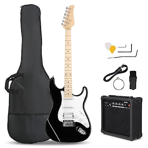 Ktaxon 39 Inch Electric Guitar Kit For Beginner, Hss Pickups 6 String Solid-Body Full Size Adults Electric Guitars W/Amplifier, Bag, Strap, Cable, Accessories - Black #TOP24