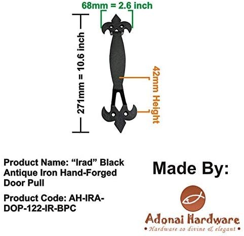 Adonai Hardware "Irad Black Antique Iron Hand-Forged Door Pull- Black Powder Coated (Supplied as 2 Pieces per Pack)