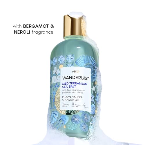 Image of Wanderlust Mediterranean Sea Salt Shower Gel, 300 ml| Nourishes & Rejuvenates | Gentle Cleanser| Refreshing bodywash | Enriched With hydrating Glycerine | Paraben-Free, Vegan | Suitable for All Skin Types
