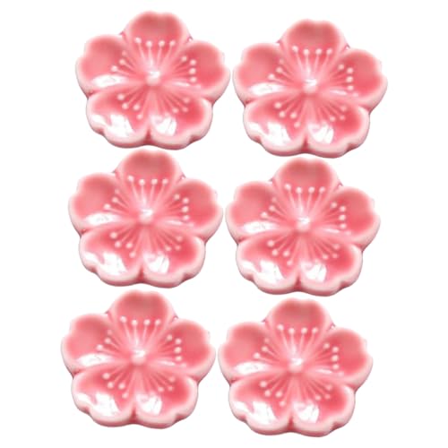 TOYMYTOY 6個 桜柄セラミック箸置き コンパクトで実用的な箸 フォーク スプーンレスト 耐久性に優れ 清潔に保食器スタンド 和洋問わず飲食店