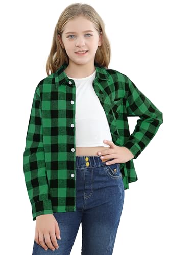 Image of SANGTREE Women and Girls Long Sleeve Flannel Casual Button Down Plaid Shirt