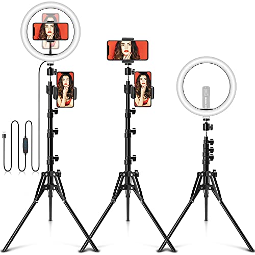 Selfie Ring Light with Stand and Phone Holder 10.2'' Camera Ring Light with Tripod Stand Desktop LED Circle Light for Phone Laptop Light Ring for iPhone Video Recording Conference Computer Makeup
