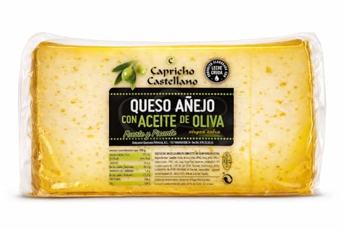 Queso Añejo en Aceite de Oliva "Capricho Castellano" - 1/2 Pieza 1,6kg (Aprox.) - Leche Cruda (3 Leches) - Sabor Fuerte y Picante - Origen Palencia