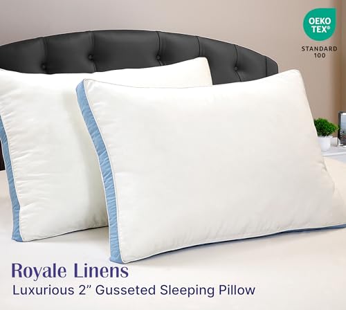 Image of ROYALE LINENS Pillows Standard Size Set of 2 -Bed Pillow for Sleeping -Cooling Pillow for Back, Stomach or Side Sleepers -Down Alternative Std Gusseted Pillows -Hotel Quality (20x26 Inches, Pack of 2)