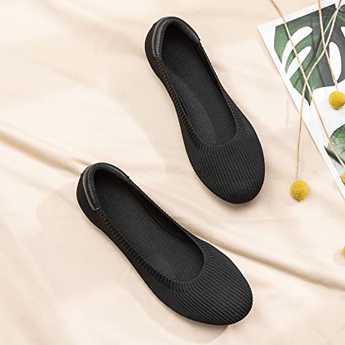 Image of Frank Mully Women's Ballet Flat Shoes Knit Dress Shoes Round Toe Slip On Ballerina Flats for Woman Low Wedge Comfort Soft