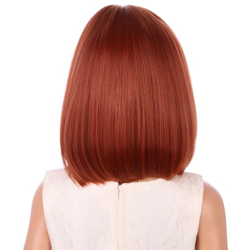 Image of Ginger Orange Bob Short Straight Wig Middle Part Halloween Women Wigs